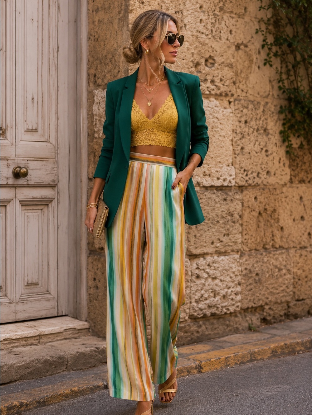 ZARA Satin Watercolor Stripe Wide-Leg Palazzo Pants Size L